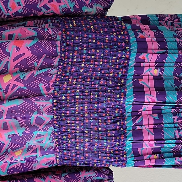 VTG Assorti Susan Freis Dress Maxi Long-sleeve Ruffles USA Colorful Multicolor M - Picture 9 of 16